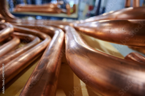 A lot of copper tubes