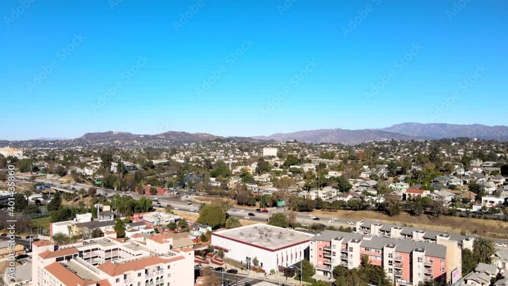 Los Angeles Echo Park Aerial View Of Housing and Mountains