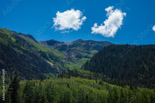 Colorado mountain landscape with blue sky and clouds