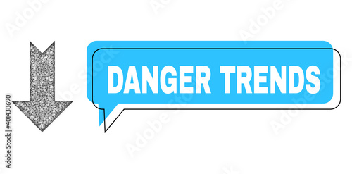 Chat Danger Trends blue cloud frame and net mesh arrow down. Frame and colored area are misplaced to Danger Trends caption, which is located inside blue colored cloud.