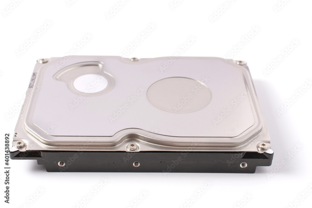 Fototapeta premium computer hard drive top view. isolated on white.