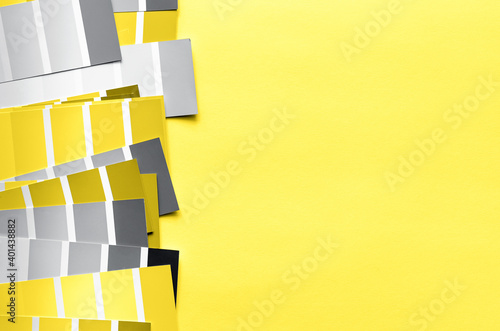 Color samples palette catalog in two trendy colors of 2021 year illuminating and ultimate gray