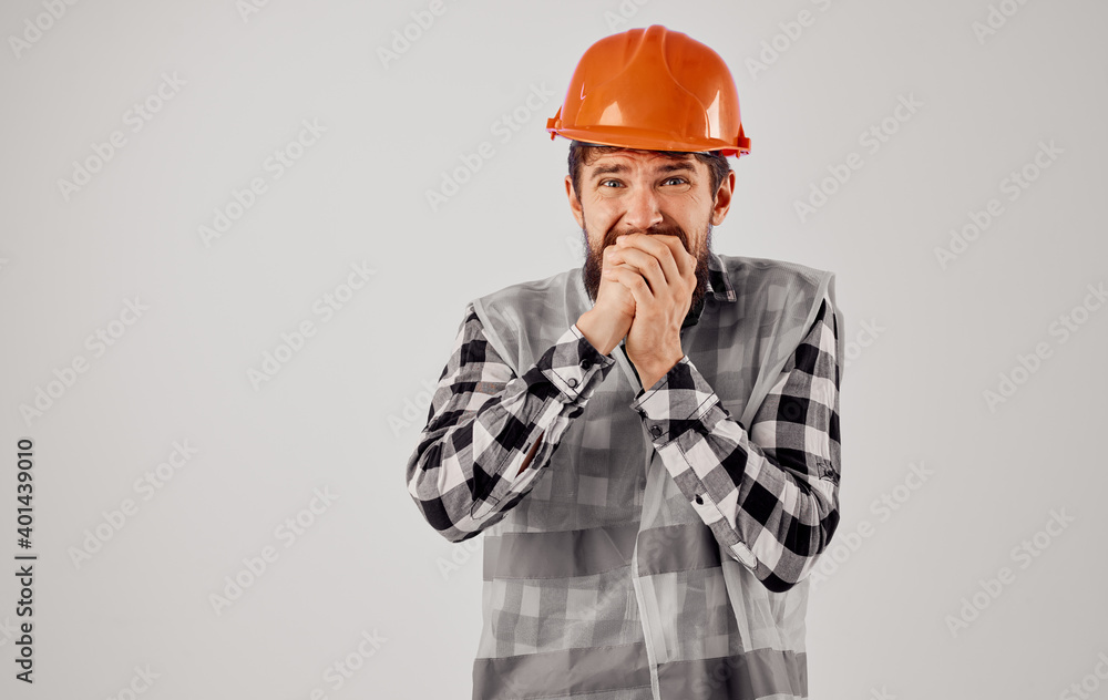 Worker Construction uniform orange hard hat Professional cropped view
