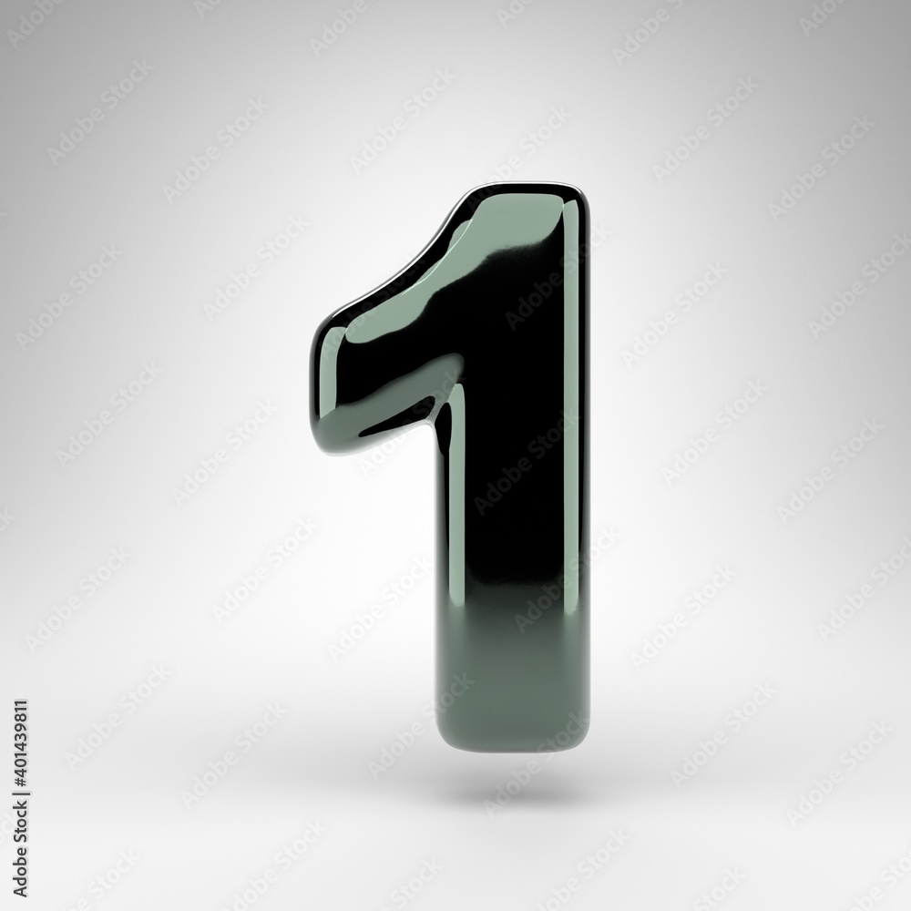 Number 1 on white background. Green chrome 3D number with glossy surface. Number 1 on white background. Green chrome 3D number with glossy surface.