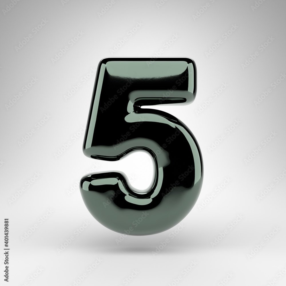 Number 5 on white background. Green chrome 3D number with glossy surface. Number 5 on white background. Green chrome 3D number with glossy surface.
