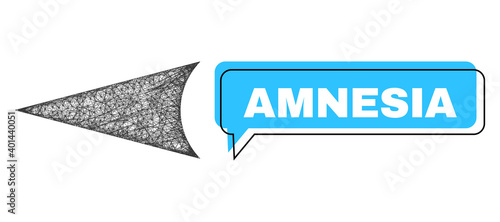 Speech Amnesia blue cloud message and net mesh arrowhead left. Frame and colored area are shifted to Amnesia phrase, which is located inside blue colored speech balloon.
