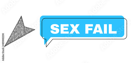 Conversation Sex Fail blue cloud frame and network arrowhead left-down. Frame and colored area are shifted for Sex Fail text, which is located inside blue colored cloud.