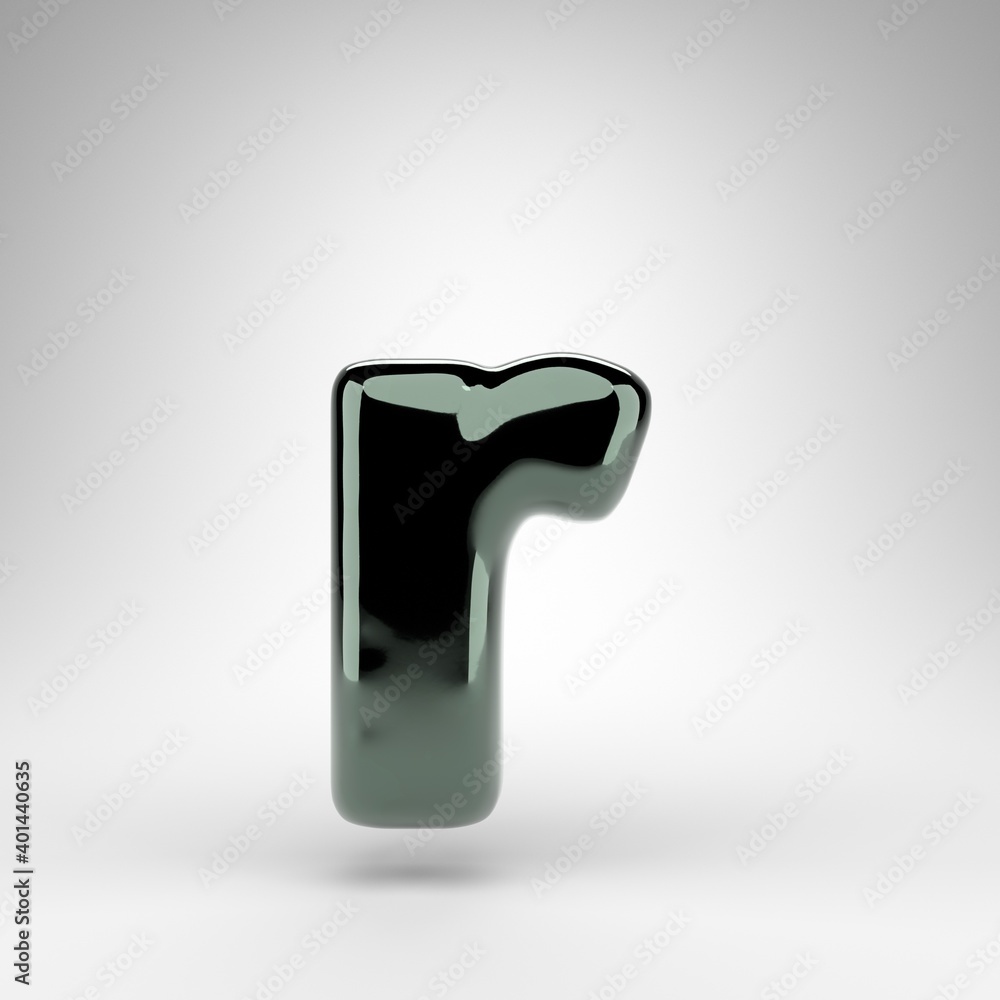 Letter R lowercase on white background. Green chrome 3D letter with glossy surface. Letter R lowercase on white background. Green chrome 3D letter with glossy surface.