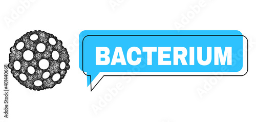 Conversation Bacterium blue cloud frame and wire frame bacterium spore. Frame and colored area are misplaced to Bacterium label, which is located inside blue colored cloud.