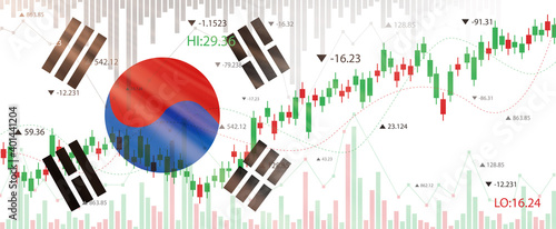 Creative (South Korea) flag banner with stock exchange market ,Graph chart of stock market investment world trading, 3D illustration. photo