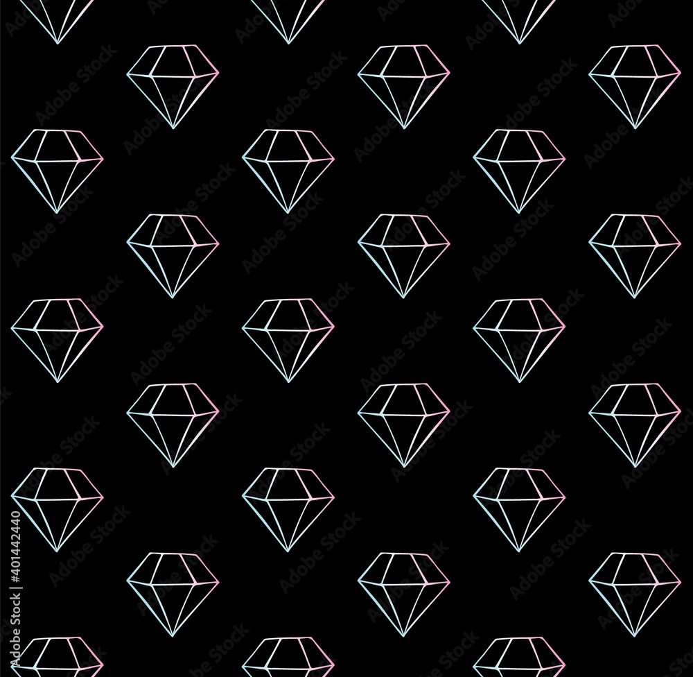 Vector seamless pattern of hand drawn doodle holographic diamonds isolated on black background Vector seamless pattern of hand drawn doodle holographic diamonds isolated on black background