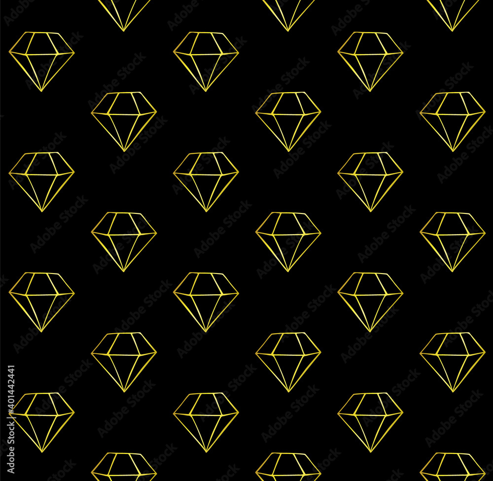 Vector seamless pattern of hand drawn doodle sketch gold diamonds isolated on black background Vector seamless pattern of hand drawn doodle sketch gold diamonds isolated on black background