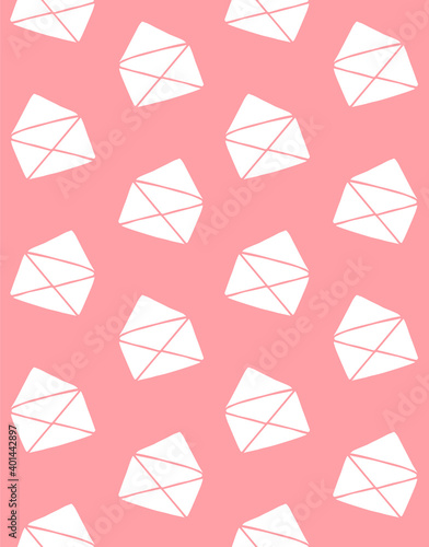 Vector seamless pattern of white hand drawn doodle sketch opened letter envelope isolated on pink background