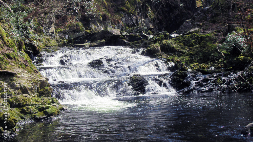 Fototapeta premium Wales Snowdonia National Park Waterfall Steps