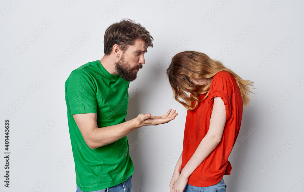 man and woman in t-shirts communication emotions lifestyle friendship man and woman in t-shirts communication emotions lifestyle friendship
