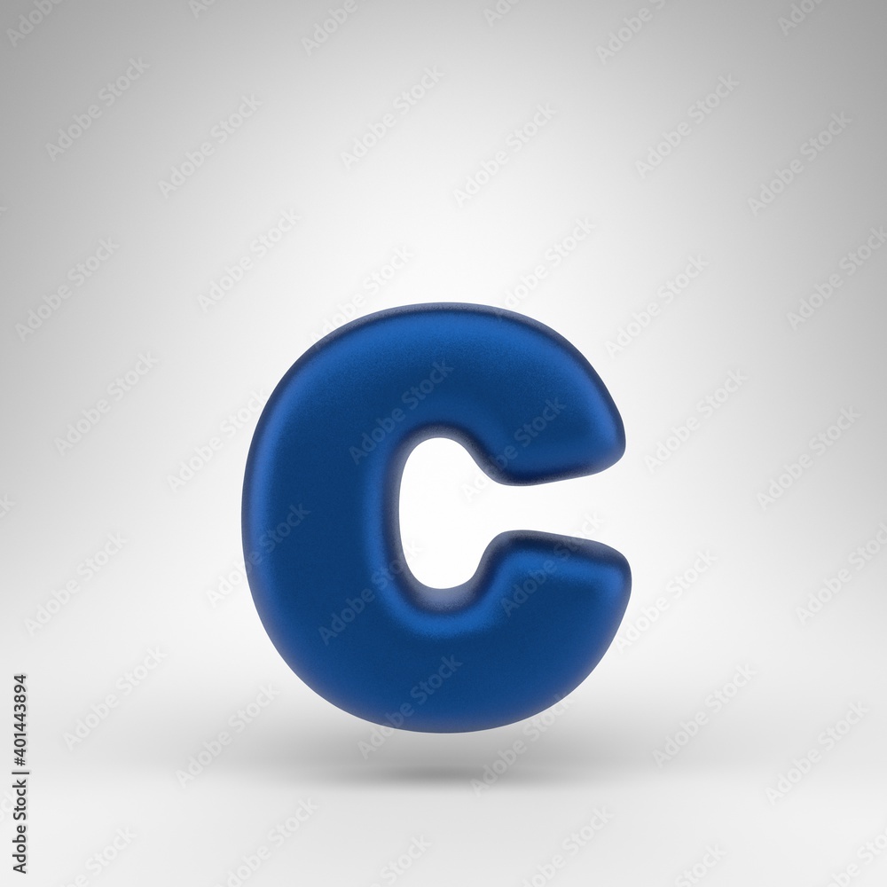Letter C lowercase on white background. Anodized blue 3D letter with matte texture. Letter C lowercase on white background. Anodized blue 3D letter with matte texture.