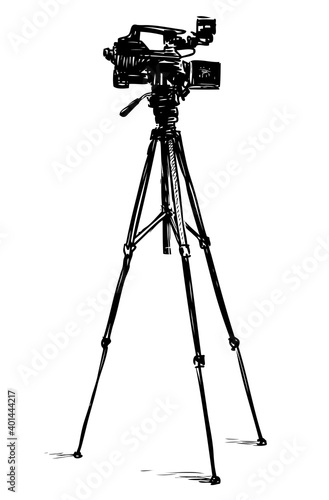 Sketch of professional videocamera on tripod