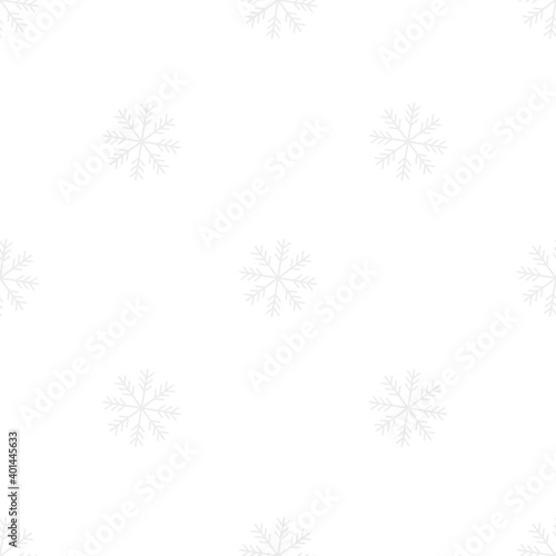 Seamless pattern with light gray snowflakes on a white background for fashion prints, fabrics, wrapping paper, textiles, linen. Vector illustration.