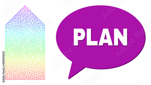 Plan and direction up vector. Rainbow colored mesh direction up, and chat Plan cloud frame. Chat colored Plan cloud has shadow. Vector carcass created from direction up icon with mesh.
