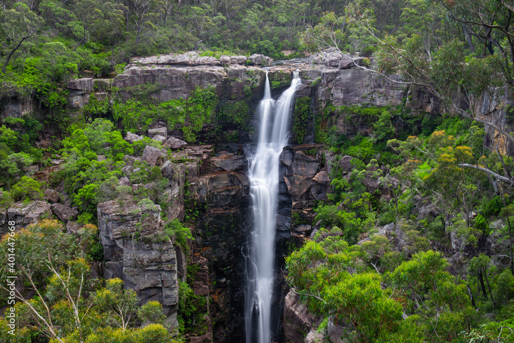 Obraz premium Carington Falls surrounded by green trees, NSW, Australia.