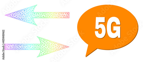 5G and horizontal exchange arrows vector. Spectrum colorful net horizontal exchange arrows, and chat 5G cloud frame. Chat colored 5G cloud has shadow.