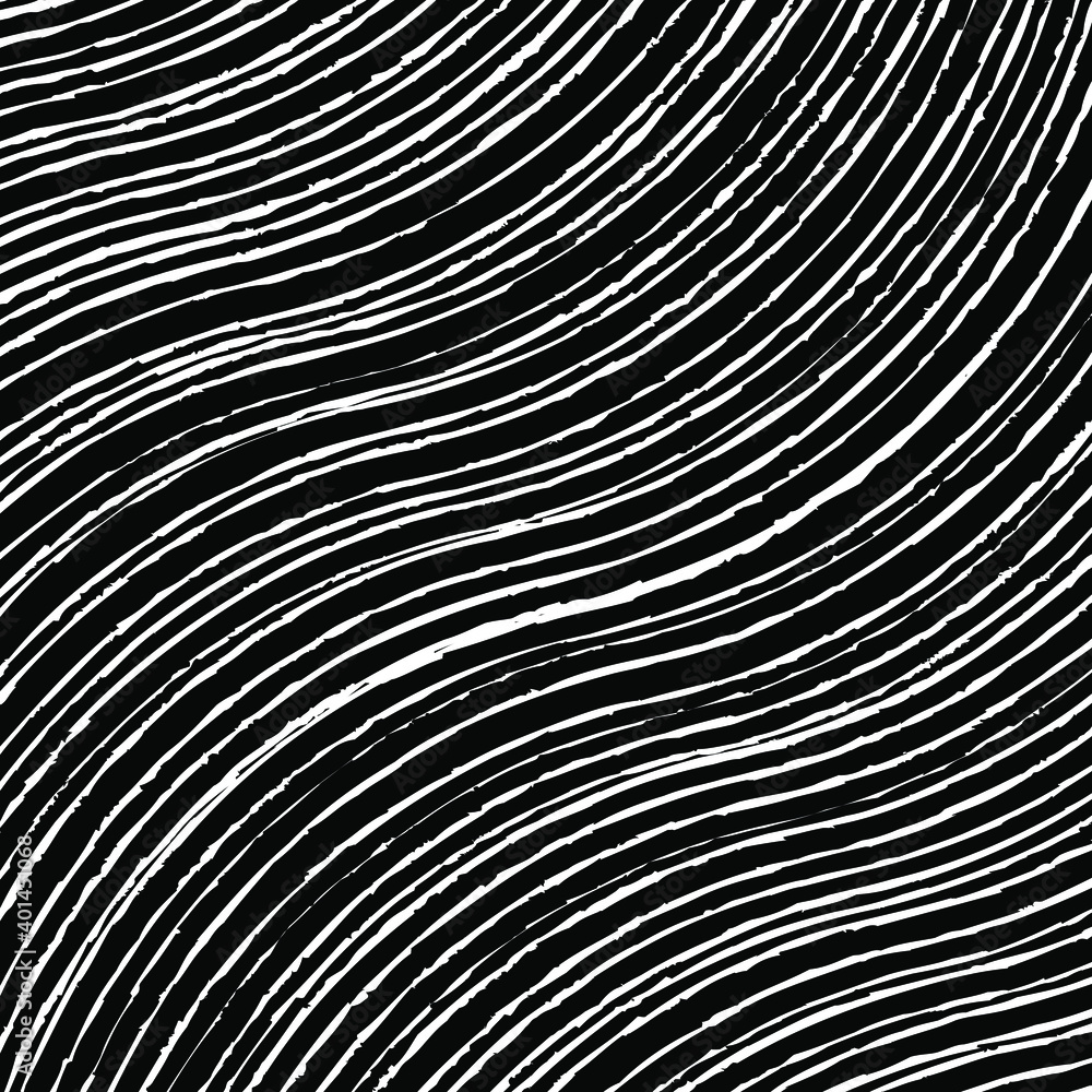 Abstract pattern with white wavy grunge stripes. Optical art. Vector illustration. Ideal for prints, abstract background, posters and web design