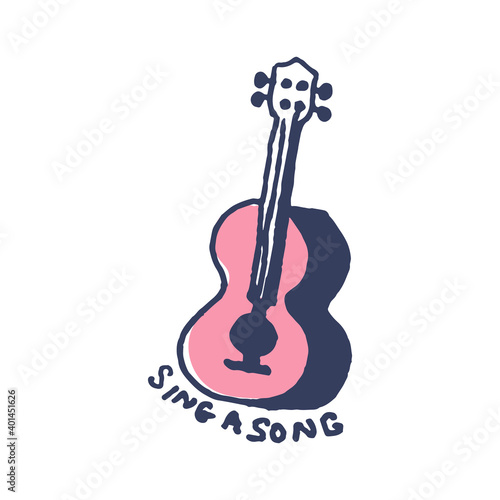 Ukulele guitar in cute cozy hugge cartoon style illustration