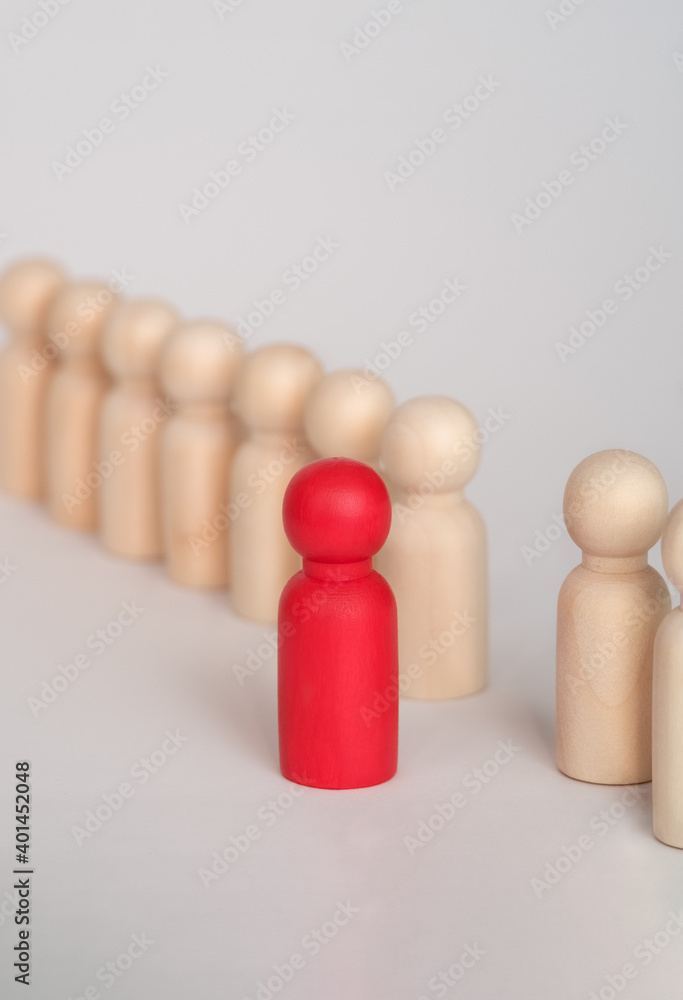 People standing out from the crowd. Human resource, Talent management, Recruitment employee, Successful business team leader. red figure, leadership concept. Leader standing out from the crown People standing out from the crowd. Human resource, Talent management, Recruitment employee, Successful business team leader. red figure, leadership concept. Leader standing out from the crown