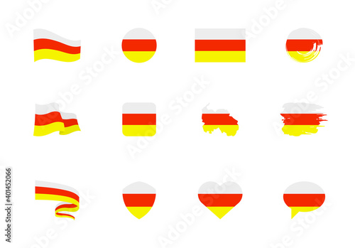 South Ossetia flag - flat collection. Flags of different shaped twelve flat icons. Vector illustration set