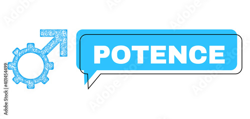 Chat Potence blue bubble frame and wire frame technological potence. Frame and colored area are shifted to Potence label, which is located inside blue colored bubble.