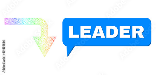 Leader and turn down vector. Spectral colorful mesh turn down, and speech Leader cloud frame. Speech colored Leader cloud has shadow.