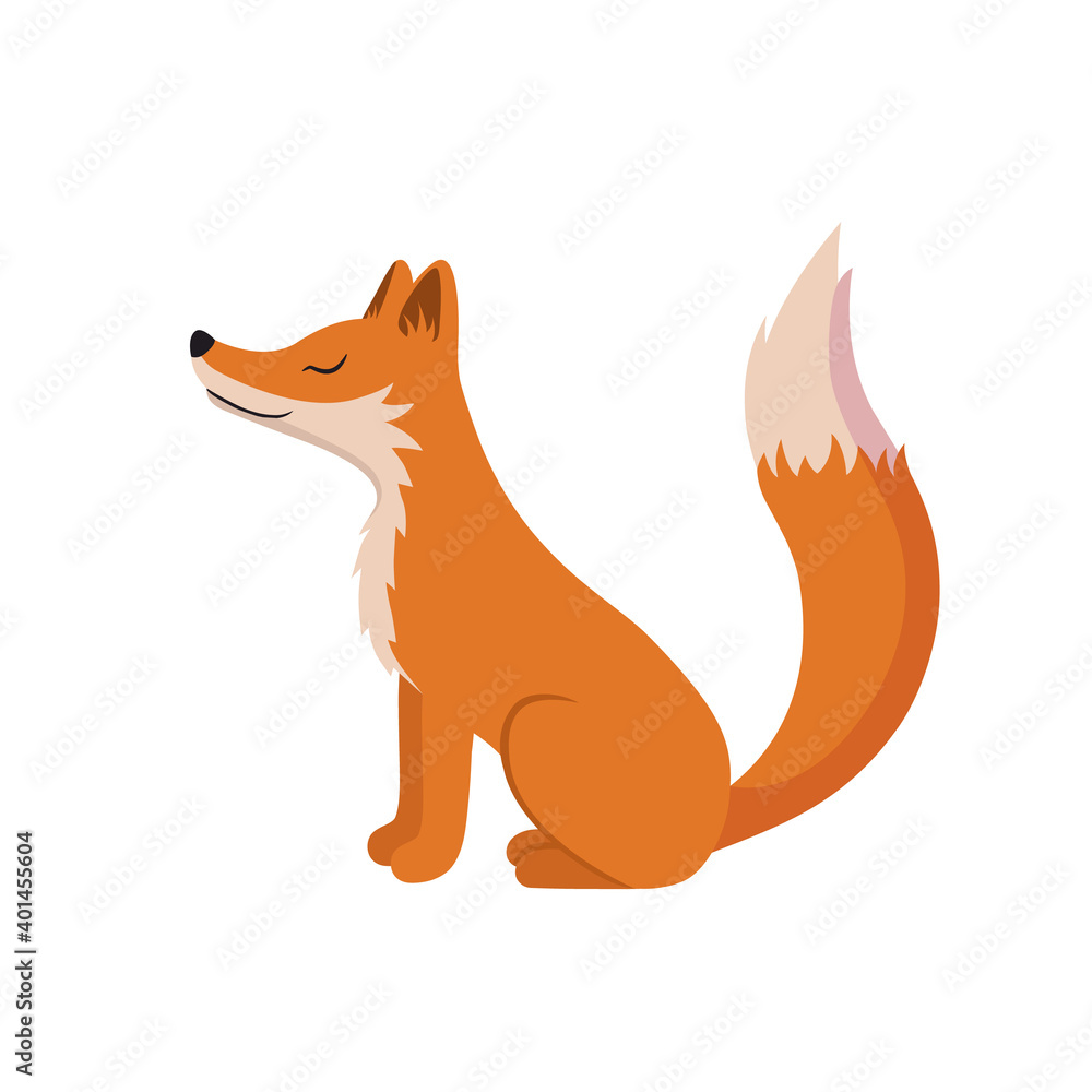 Fototapeta premium Red fox isolated on white background. Kids illustration of a forest animal in a flat style. Stock vector illustration.