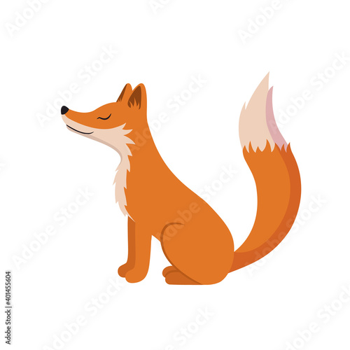  Red fox isolated on white background. Kids illustration of a forest animal in a flat style. Stock vector illustration.