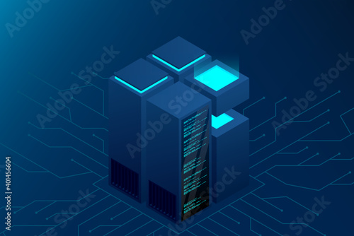 Isometric Data center. Data center landing page. Isometric servers vector design. Vector illustration