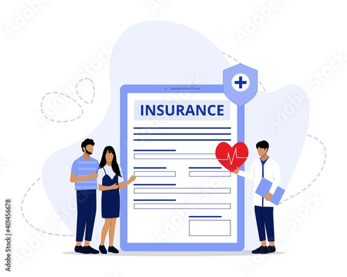 Vector Illustration, Health insurance Concept, Showing Healthcare, Finance and Medical service, Suitable for landing page, UI, web, App intro card, editorial, flyer, and banner