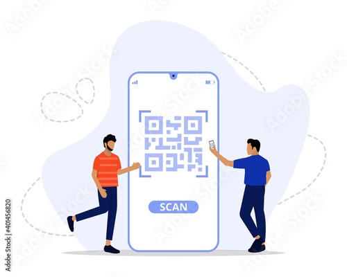 Vector Illustration, QR Code scanning Concept, Showing people scan code using smartphone, 
Suitable for landing page, UI, web, App intro card, and others
