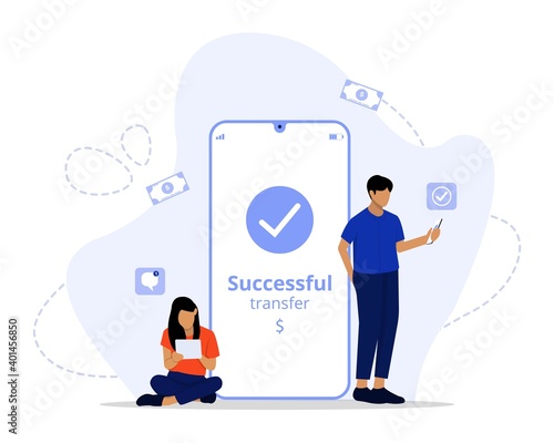 Vector Illustration,Money transfer to e-wallet Concept, Showing the activity of entrepreneurs shopping using e wallet, Suitable for landing page, 
UI, web, App intro card, editorial, flyer, and banner