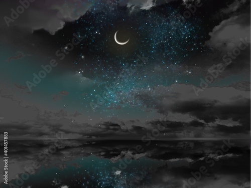 Fototapeta Naklejka Na Ścianę i Meble -  Landscape of beautiful night sky reflecting in the sea