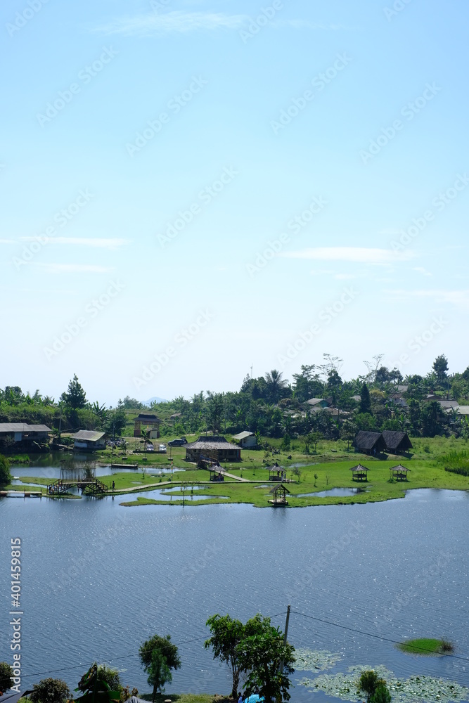 Naklejka premium landscape with lake and trees (portrait)