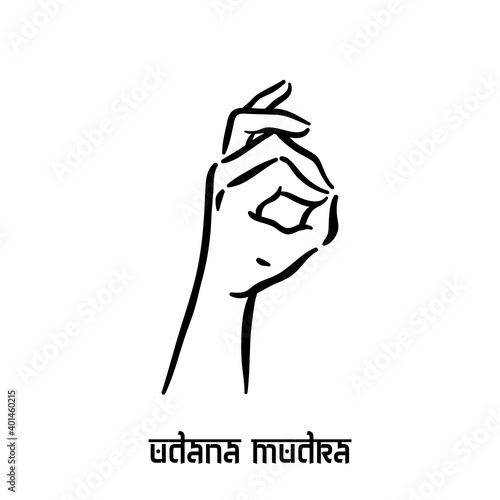 Udana mudra. Hand spirituality hindu yoga of fingers gesture. Technique of meditation for mental health.