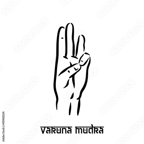 Varuna mudra. Hand spirituality hindu yoga of fingers gesture. Technique of meditation for mental health.