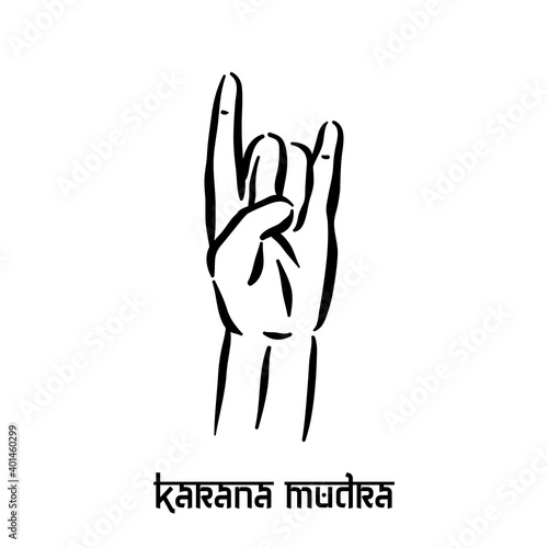 Karana mudra. Hand spirituality hindu yoga of fingers gesture. Technique of meditation for mental health. photo
