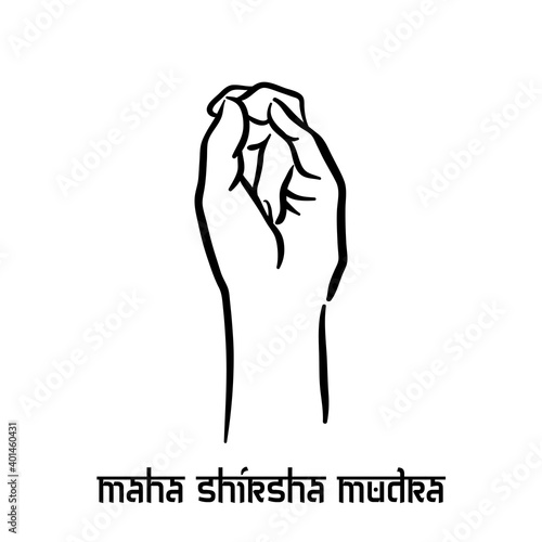 Maha shirsha mudra. Hand spirituality hindu yoga of fingers gesture. Technique of meditation for mental health.