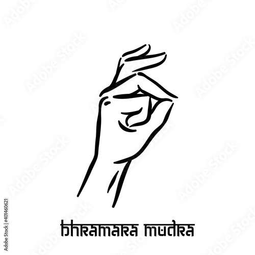 Bhramara mudra. Hand spirituality hindu yoga of fingers gesture. Technique of meditation for mental health.