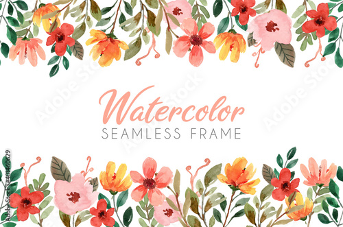 Watercolor Floral Seamless Frame with Yellow and Orange Blossom Elements Background