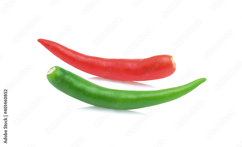 Fresh red and green chili pepper isolate on white background.