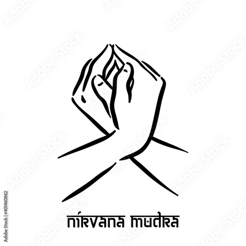 Nirvana mudra. Hand spirituality hindu yoga of fingers gesture. Technique of meditation for mental health.