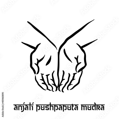 Anjali mudra. Hand spirituality hindu yoga of fingers gesture. Technique of meditation for mental health.