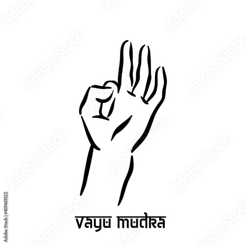 Vayu mudra. Hand spirituality hindu yoga of fingers gesture. Technique of meditation for mental health.