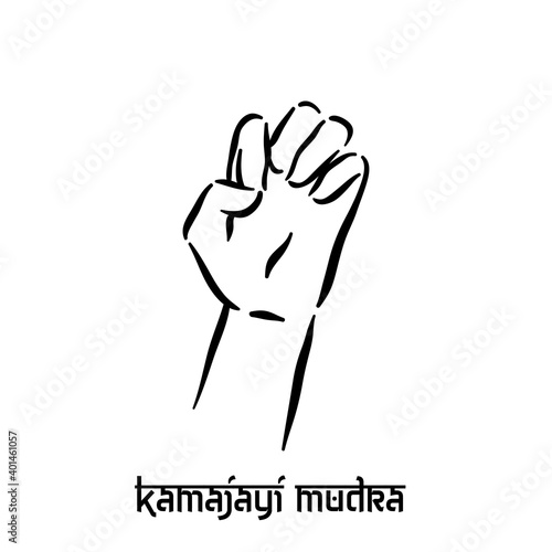 Kamajayi mudra. Hand spirituality hindu yoga of fingers gesture. Technique of meditation for mental health.